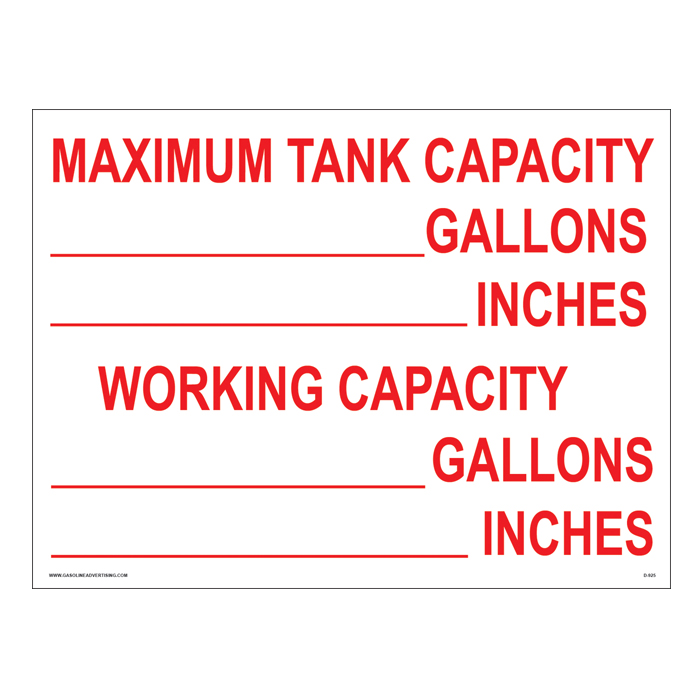 D-925 AST & Bulk Fuel Plant Decal - MAXIMUM TANK...