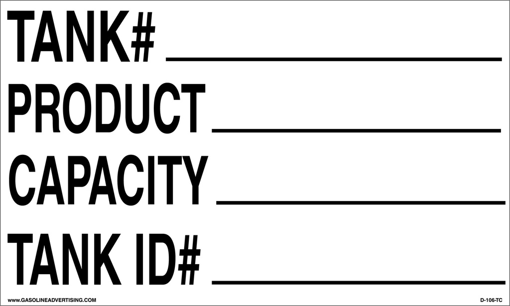 D-106-TC - TANK CAPACITY DECALS