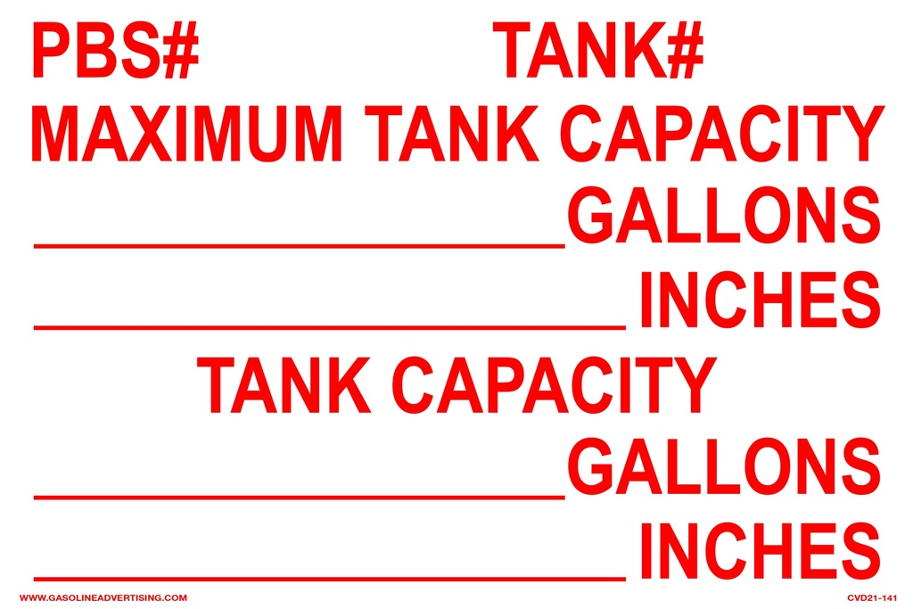 CVD21-141 - 12"W X 8"H - Tank Capacity DECAL