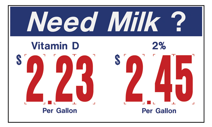 PTI-21 Pump Topper Inserts MILK PRICE..