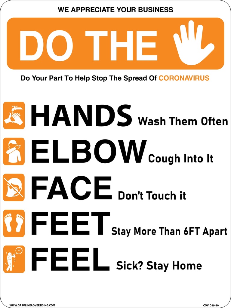 CORONAVIRUS (COVID-19) - Do The Five Sign 12" W x 16" H