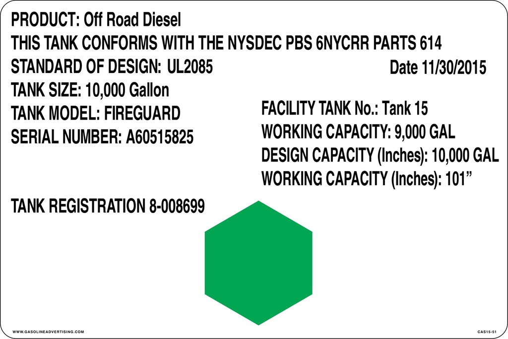 CAS15-51 - 12" x 8" Metal - Tank Capacity