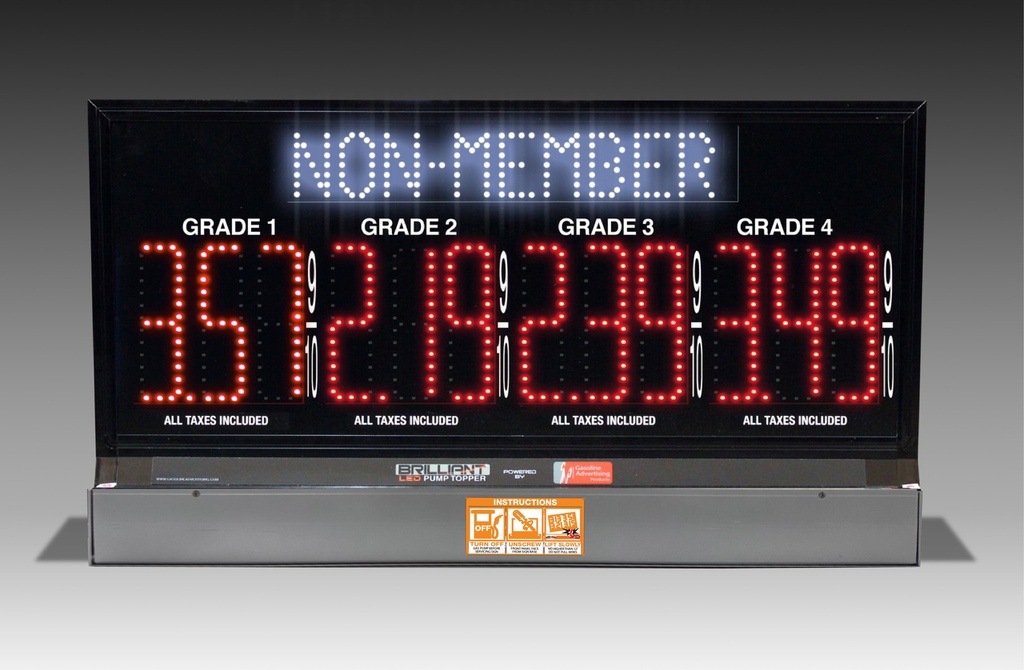 4 GRADES XL480 SERIES MEMBER/NON-MEMBER TOGGLING PUMP TOP LED FUEL PRICE SIGN WITH 4.75" LED DIGITS