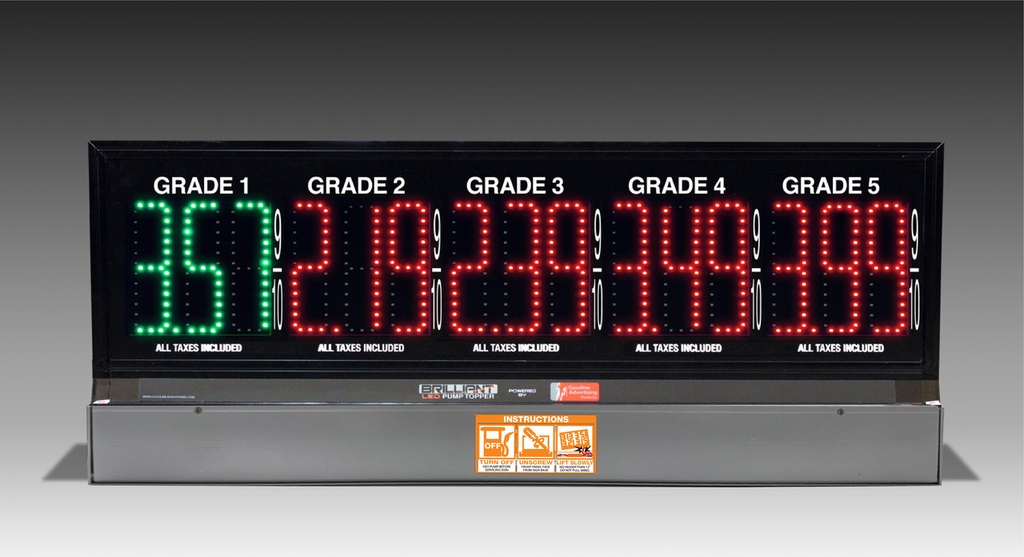5 GRADES XL500 SERIES PUMP TOP FUEL PRICE SIGN WITH 4.75" LED DIGITS