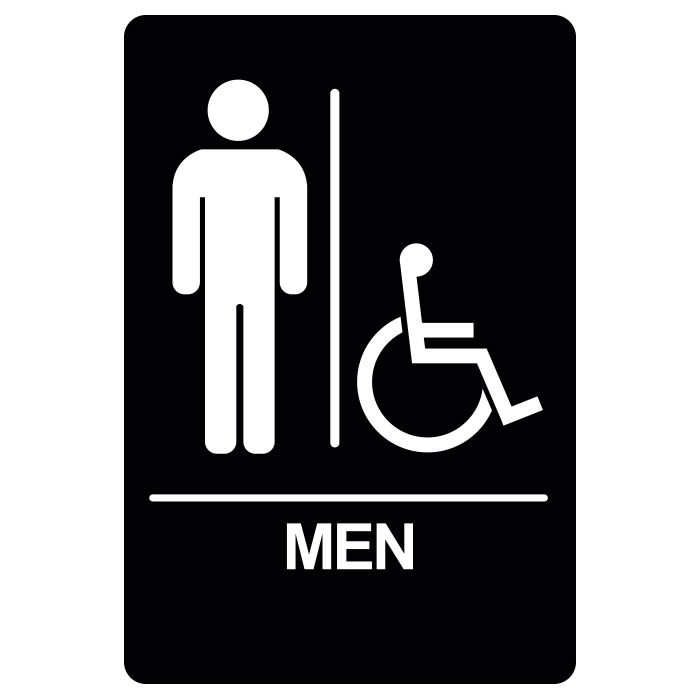 [BRS-03BK] BRS-03 Restroom Sign - MEN / HANDICAP (White on Black)