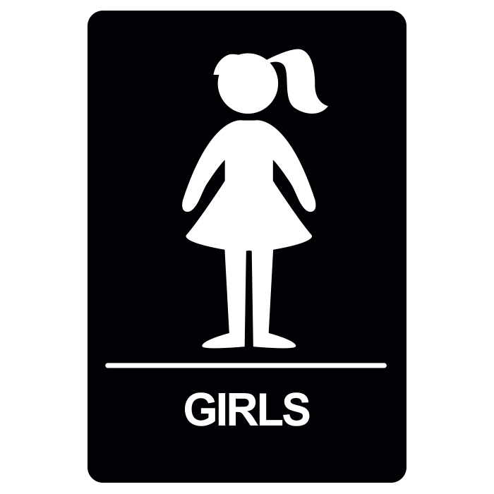 [BRS-07BK] BRS-07 Restroom Sign - GIRLS (White on Black)