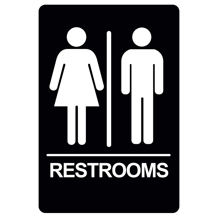 [BRS-10BK] BRS-10 Restroom Sign - RESTROOMS (White on Black)