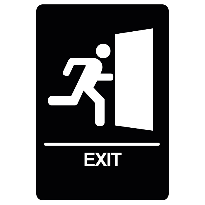 [BRS-12BK] BRS-12 Restroom Sign - EXIT (White on Black)