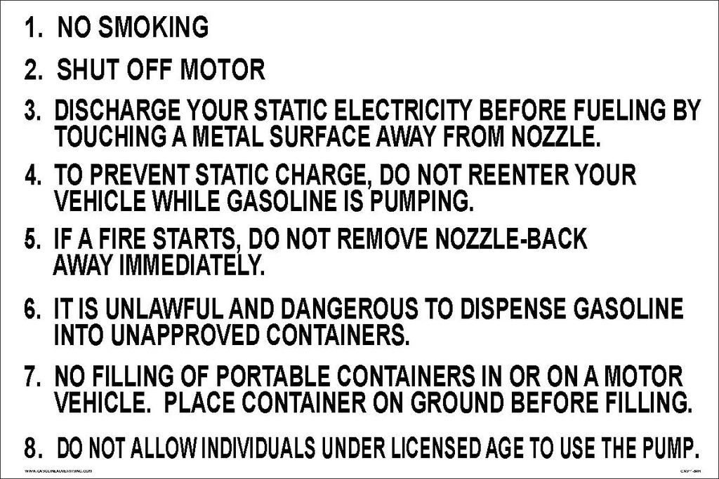 CAS11-54H - 24"W x 16"H - 1. NO SMOKING 2. SHUT OFF MOTOR - Black on White Aluminum Sign