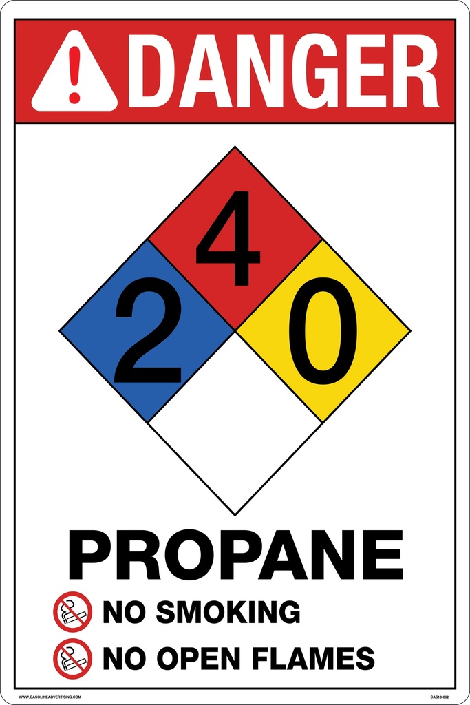 CAS18-032 AS-1624NFPA-PRO 16" X 24" W/NFPA NUM.& NO SMOKING/OPEN FLAMES for Propane (2) Blue, (4) Red, (0) Yellow