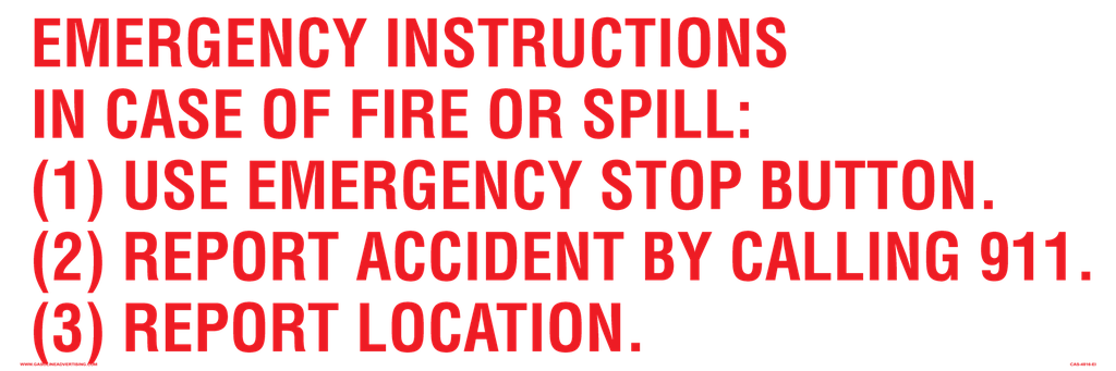 48" x 16" Metal - Emergency Instructions - Red on White