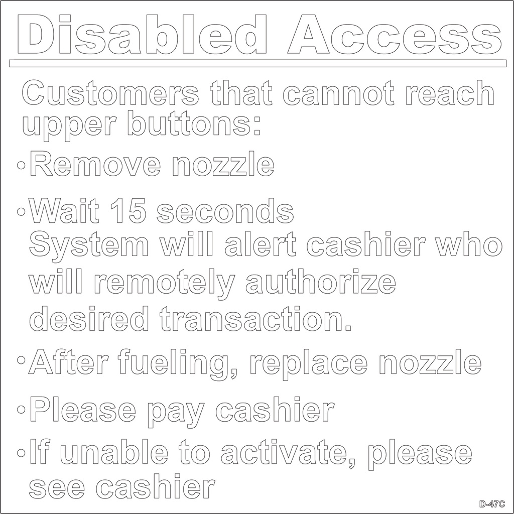 D-47-C - 4.75" x 4.75"  "DISABLED ACCESS PUSH TO START" White on Clear Decal