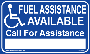 CVD16-046 - 5" X 3" "FUEL ASSISTANCE AVAILABLE.." Blue on White Decal