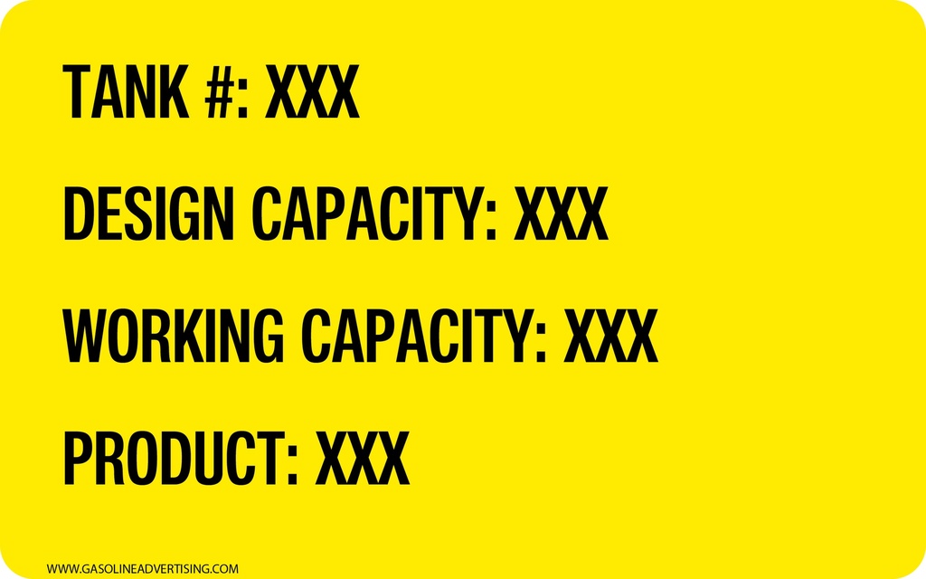 CAS-85-CAP - 8"W X 5"H - Tank Capacity - Tank # : XXX Design Cap: XXX Working Cap :XXX Product :XXX - Black letters on Yellow background Aluminum