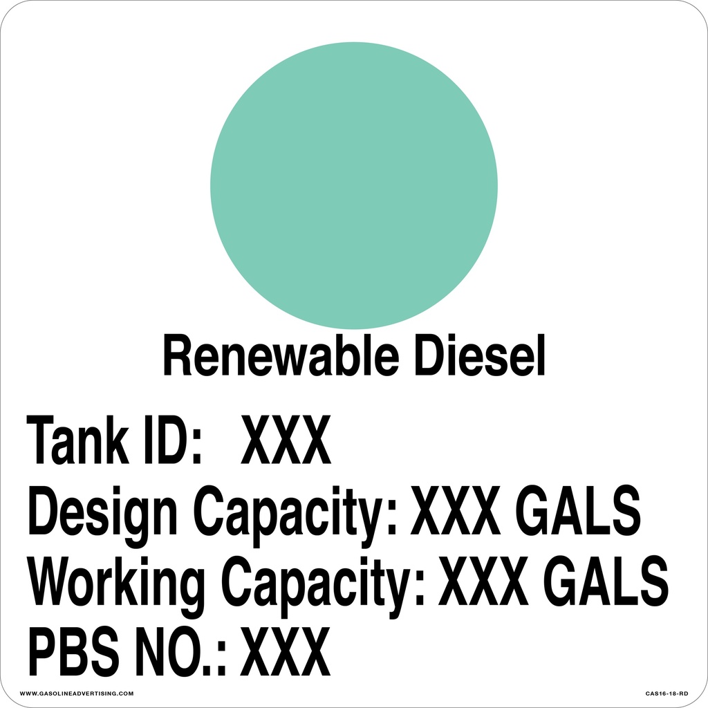 CAS16-18RD - 16" x 16" - "Tank ID: XXX Design Capacity : XXX Gals  Working Capacity: XXX Gals" PBSNO.: XXX AQUA CIRCLE on WHITE