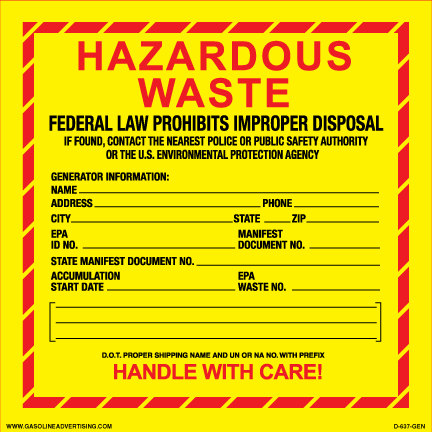 D-637-GEN NFPA & Hazardous Waste Decal - HAZARDOUS WASTE