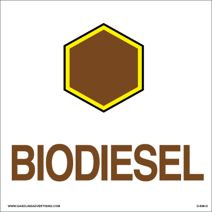 D-696-O - 6" x 6" "BIO DIESEL" (Old Style )API COLOR B/Y/BRW ON W-BROWN HEXAGON