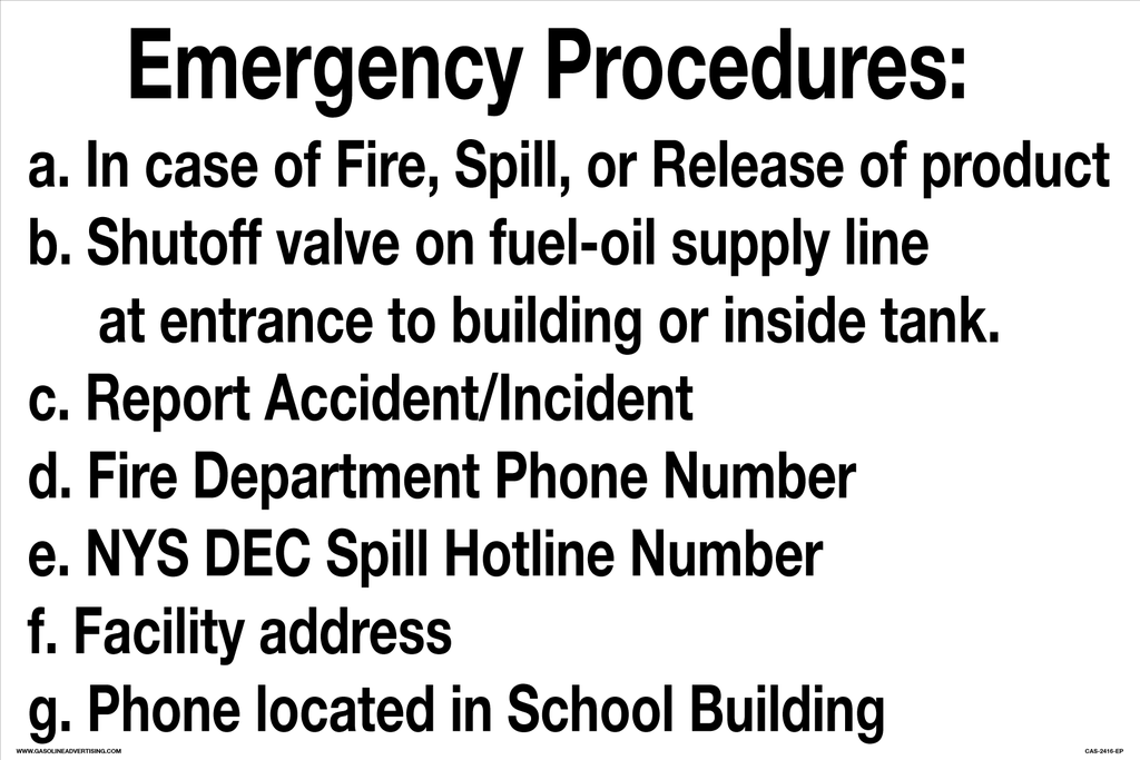 CAS-2416-EP - 24"W X 16"H - Emergency Procedure Sign - Black on White Aluminum