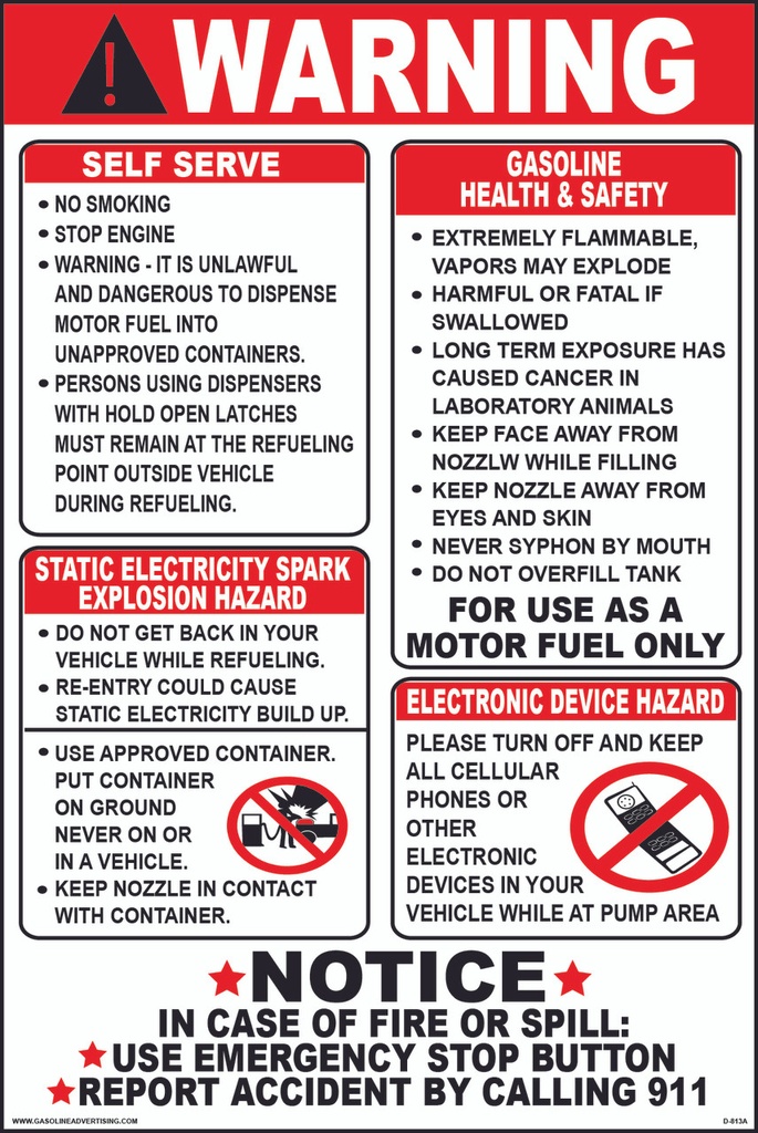 MD-598 "Warning-Self Serve… Gasoline Health…Static Explosion..""R/B/W