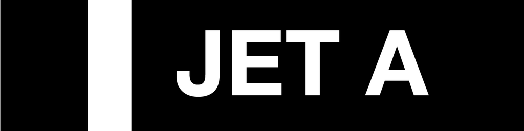 HPD21-026 - 24" X 6" "JET A" 3" high letters w/ 4" black band; 2" white band w/ 2" from the white edge to JET A - White letters on Black background 3M with lamination Decal