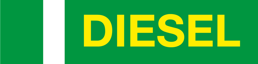 CAS-246-DSL - 24" X 6" "DIESEL" 3" high letters w/ 4" green band; 2" white band w/ 2"- Yellow letters on Green background - Aluminum Sign