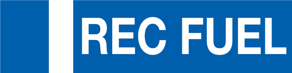 CAS-246-REC - 24" X 6" "REC FUEL" 3" high letters w/ 4" Blue band; 2" white band w/ 2"- White letters on Blue background - Aluminum Sign