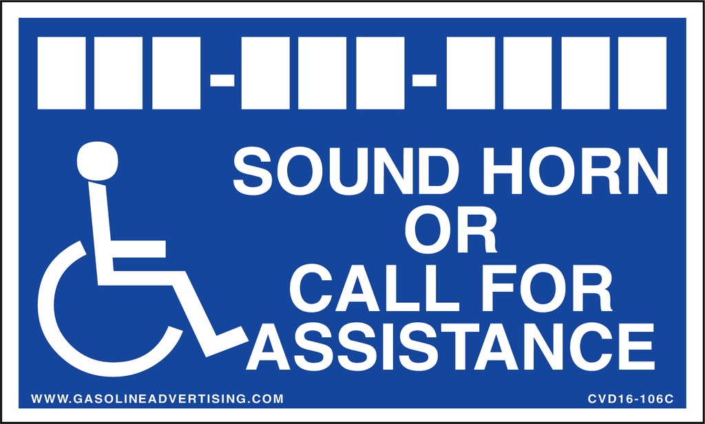 CVD16-106C - 5"W X 3"H - ADA Decal - SOUND HORN OR CALL FOR ASSISTANCE - 3M with Lamination