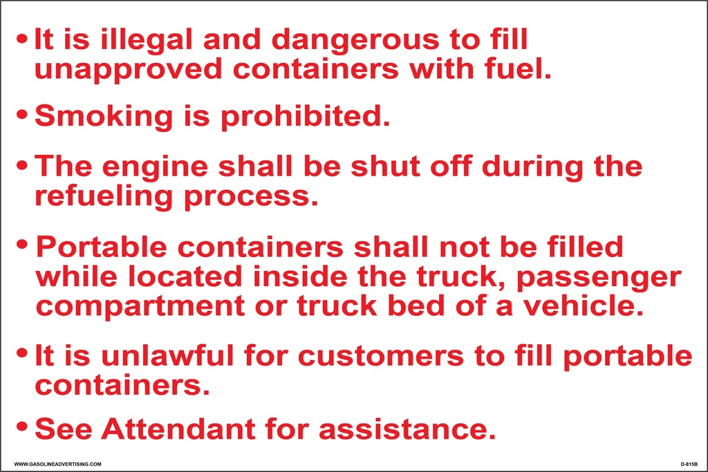 D-815B Fueling Instruction Decal - It is Illegal...