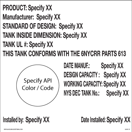 CAS16-70 - 6"W X 6"H - " TANK...." Information Custom Aluminum Sign - Black and Green on White Background