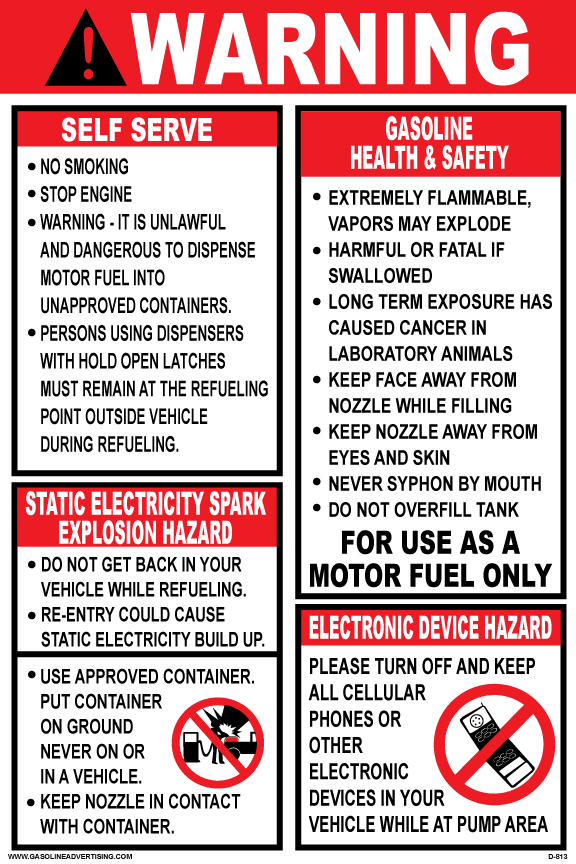 D-813 Fueling Instruction Decal - WARNING...SELF SERVE