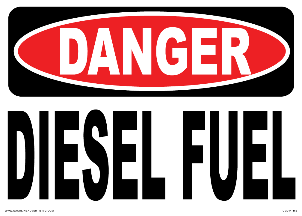 CVD14-163 - 14"w x 10"h "DANGER DIESEL FUEL" Black and Red on White Decal