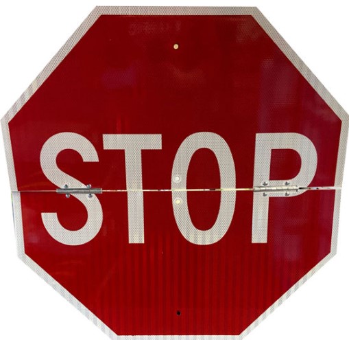 HSS-30 - Hinged Stop Sign - 30" - White on Red background -.125" Aluminum Clear Anodic Finish with Reflective Vinyl