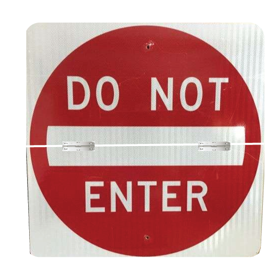 HDNE-30 - Hinged Do Not Enter Sign - 30" - White on Red background 3MM ACM Panel with Reflective