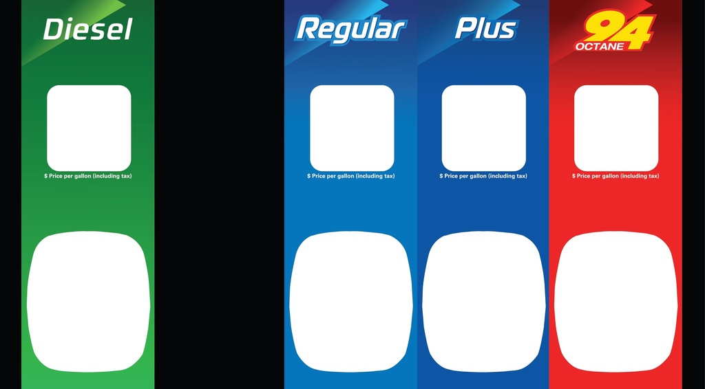 DG4LX-PO42-SUN94 Sunoco Brand Panel Overlay for Ovation,  4 Product. Diesel , Regular, Plus and 94 Octane