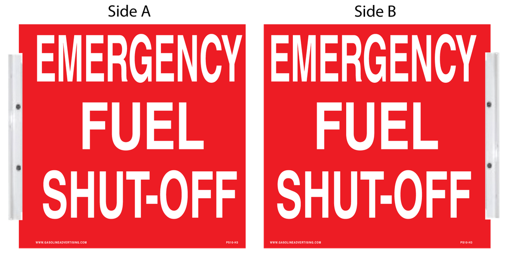 PS10-H3 - 10" x 10" "Emergency Fuel Shut-Off" White on Red - Double-Sided Sign