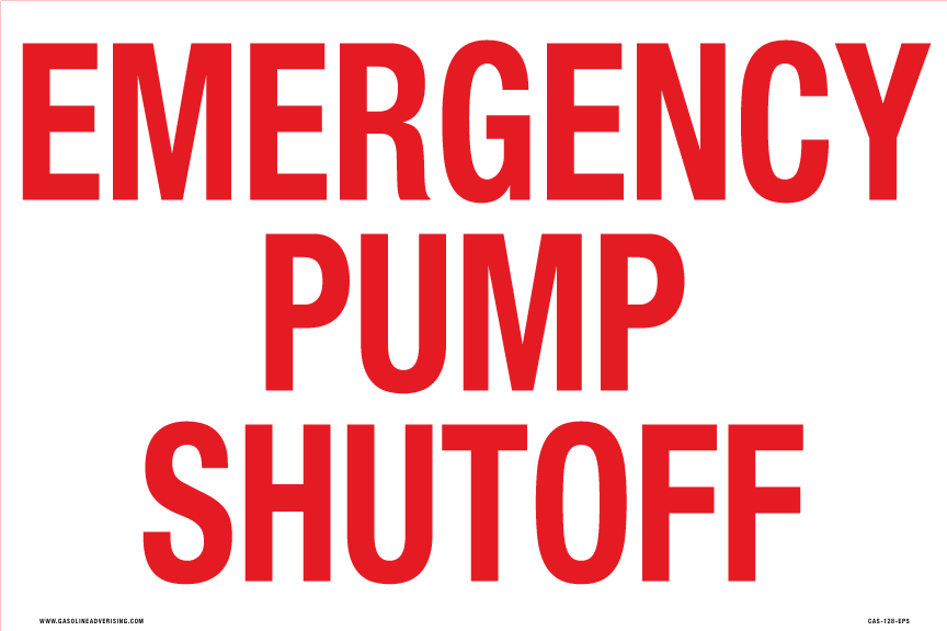 CAS-128-EPS-RW - 12" x 8" Emergency Pump Shutoff 2"high red letters - Aluminum Sign