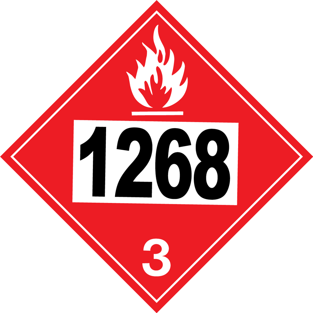 [D-1268-3] D.O.T PLACARD SIGN UN - 1268 Class 3 Hazard Flammable (Decal)