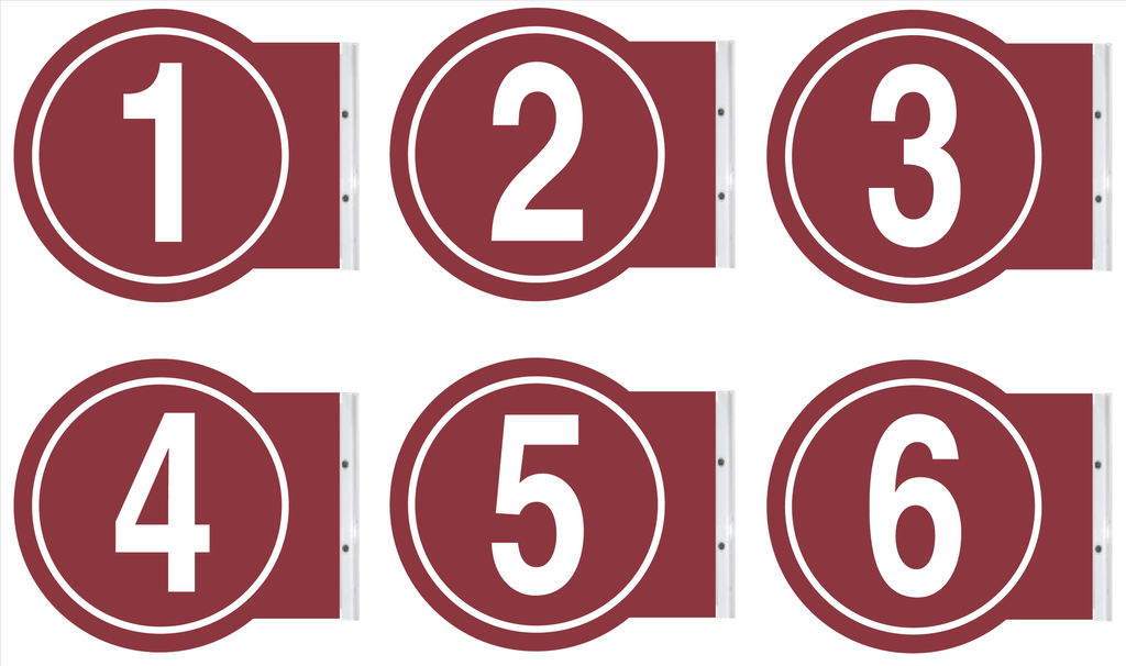 10" ROUND PUMP NUMBER - Burgundy with White Numbers 1 - 6 per set