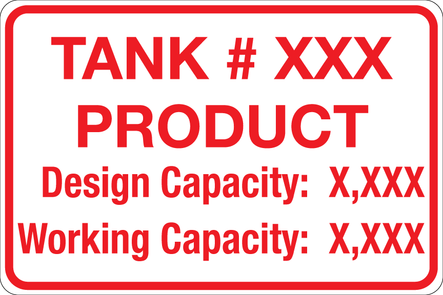 CAS-128-TC - 12.0"W X 8"H - Tank # - Product - Design and Working Capacity - Red on White background Aluminum Sign