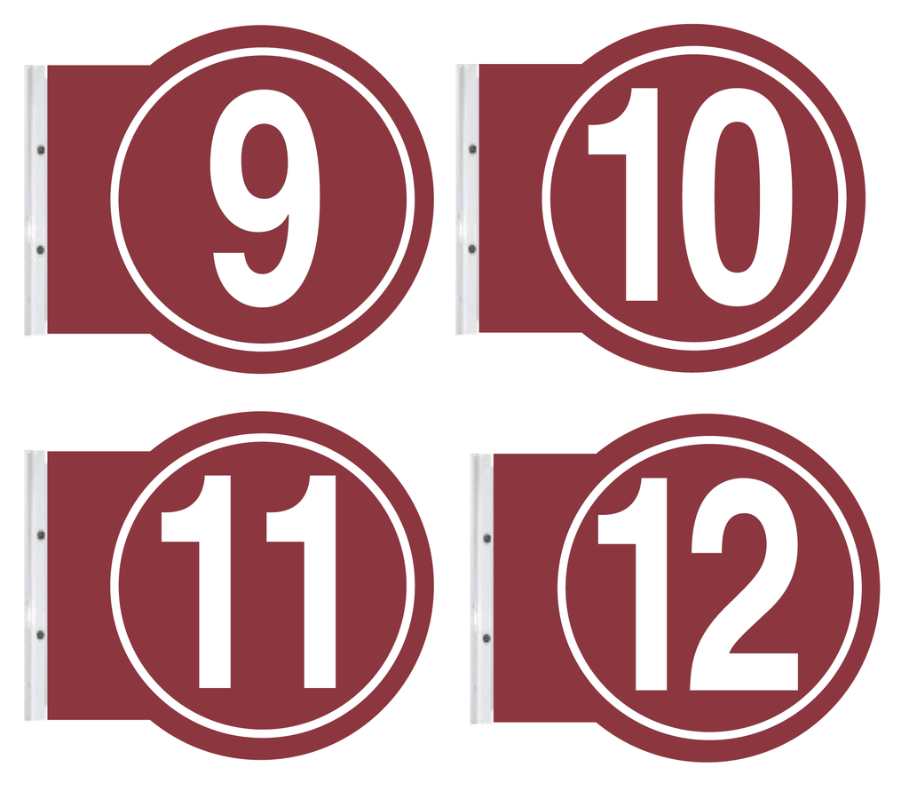 10" ROUND PUMP #'s - Powdercoated Burgundy with White #'s 9 - 12 per set