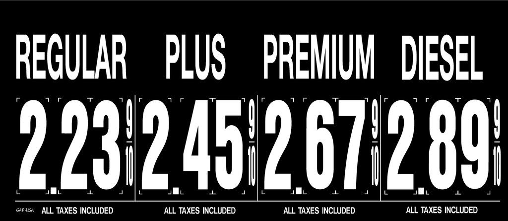 M481P-MA - 25" x 12" 4 Grade Pump Topper Signs - 1.5"w x 4.5"h magnetic numbers - for MA