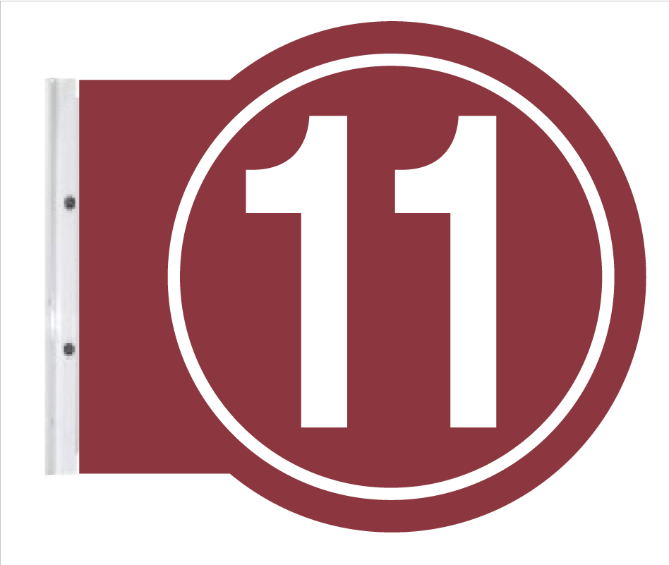 10" ROUND PUMP #'s - Powdercoated Burgundy with White #'s 11 on both sides