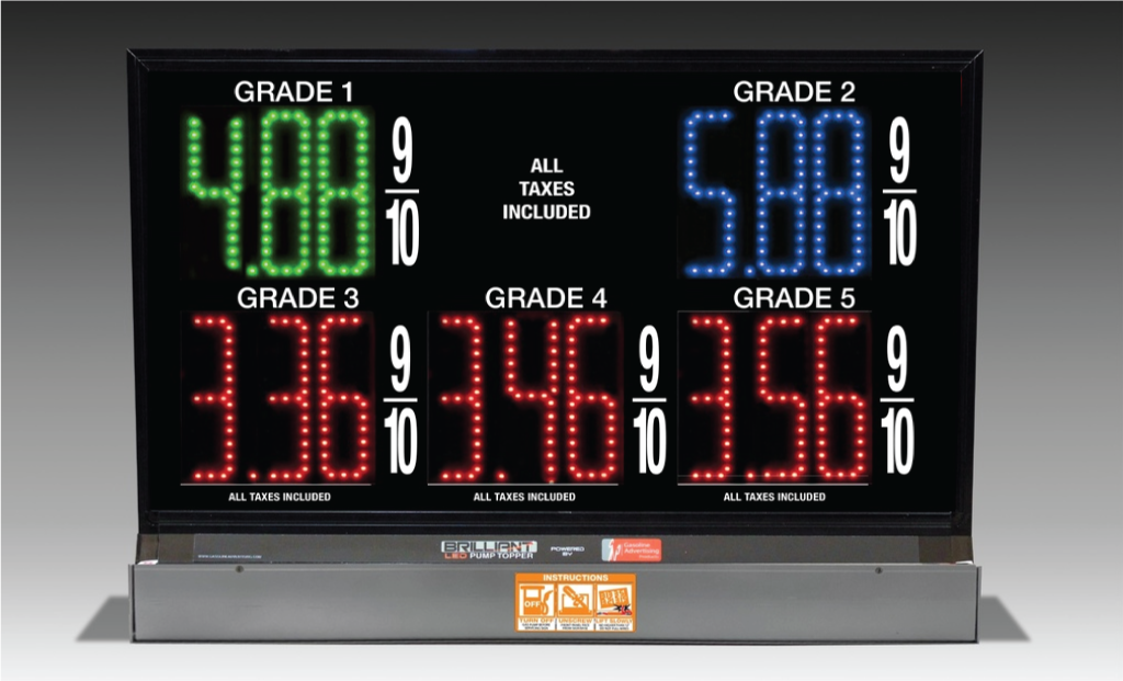 5 GRADES Ovation XL500 SERIES SINGLE LEVEL PRICING NON-TOGGLING PUMP TOP LED FUEL PRICE SIGN WITH 4.75" LED DIGITS