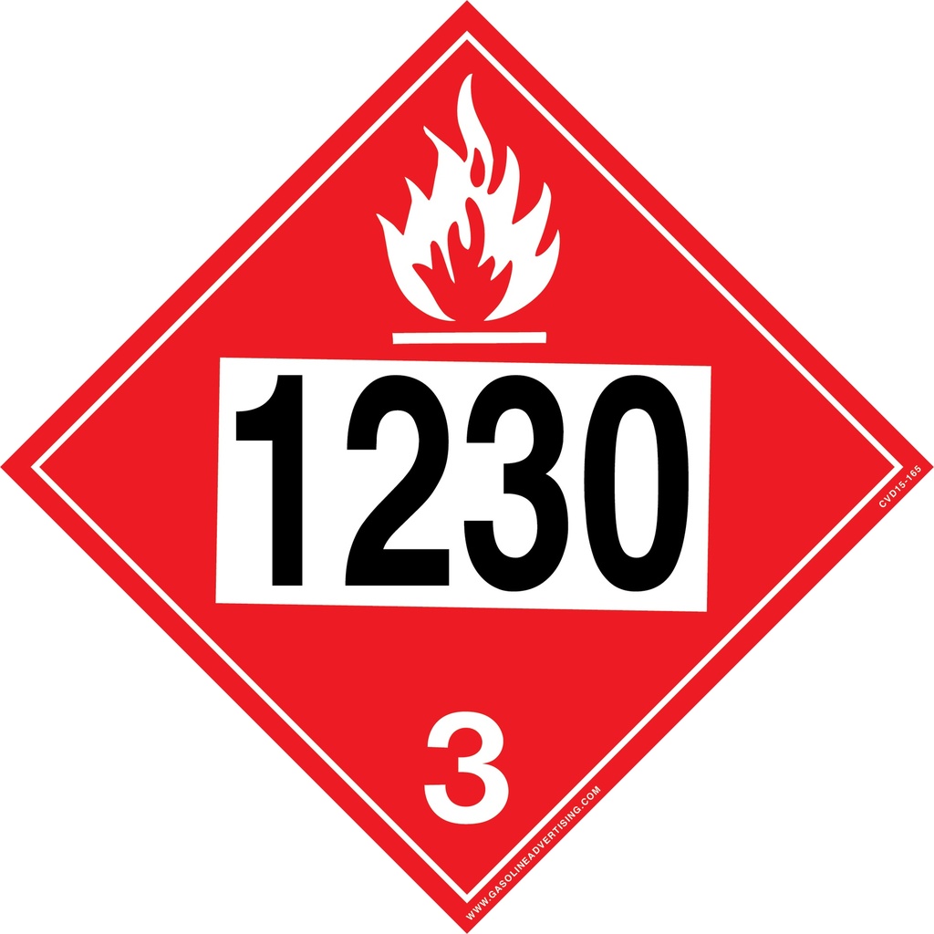 D-1230 - 10.75"W X 10.75"H - D.O.T PLACARD SIGN UN - 1230 Decal