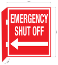 CBS21-03WR 18"w x 18"h "EMERGENCY SHUT OFF" with arrow and with 2" bent bracket with 2ea 52" clamps - White letters on Red background aluminum Sign - double-sided