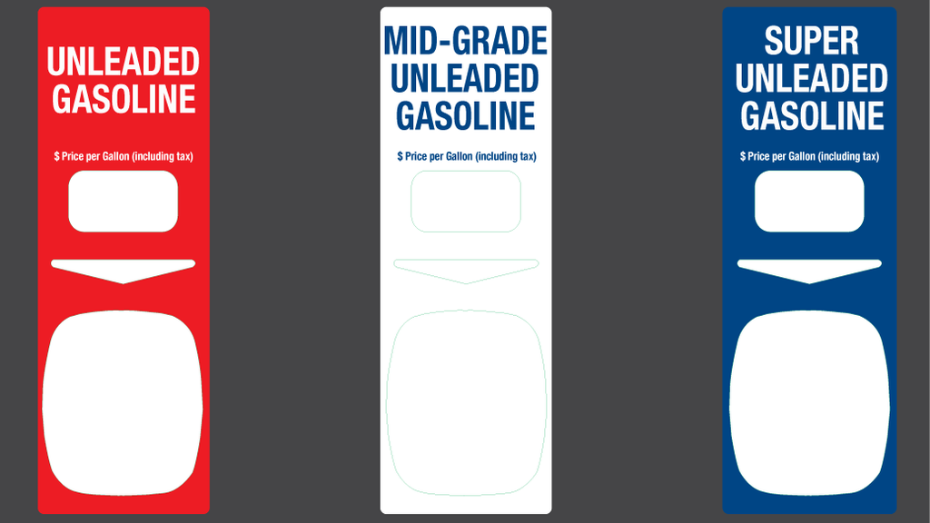 GA-888459-003-080 - 3 Grade Ovation PTS Panel Overlays - Unleaded Gasoline - Mid-Grade Gasoline - Super Unleaded Gasoline