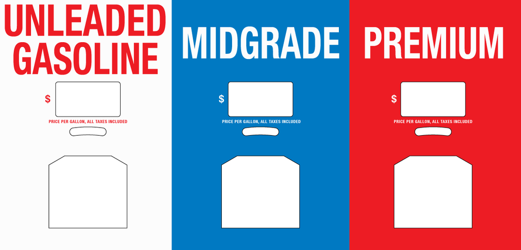 DG10-PO321-QUIKSTOP - 3 Grade Overlay - Unleaded Gasoline - Midgrade - Premium - 1" High Letters