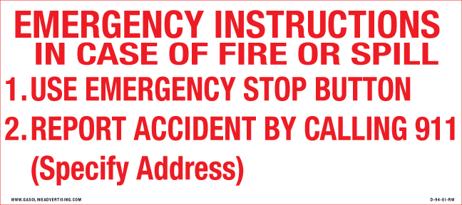 9"W X 4"H - EMERGENCY INSTRUCTIONS... Decal