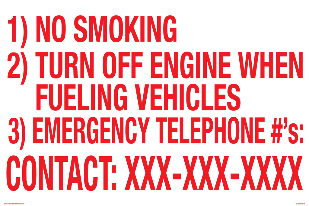 CAS23-2416-NS - 24"W X 16"H - No Smoking Turn Off Engine When.. Red on White Aluminum