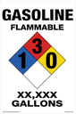 AS-1624NFPA-GAS - 16"W x 24"H  GASOLINE FLAMMABLE GALLONS with NFPA Diamond Color Code - Black on White Aluminum Sign